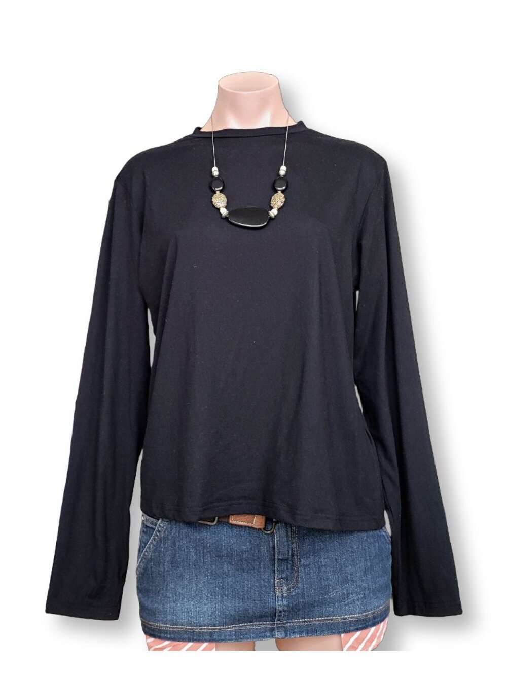 Ekouaer Black Basic Stretch Long Sleeve Crewneck T-Shirt Top (2XL)